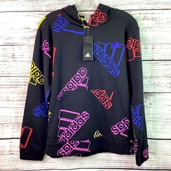 ADDIDAS GIRLS SIZE L 14/16 FLEECE HOODIE SWEATER SPORT LOGO KIDS NWT - Picture 2 of 14